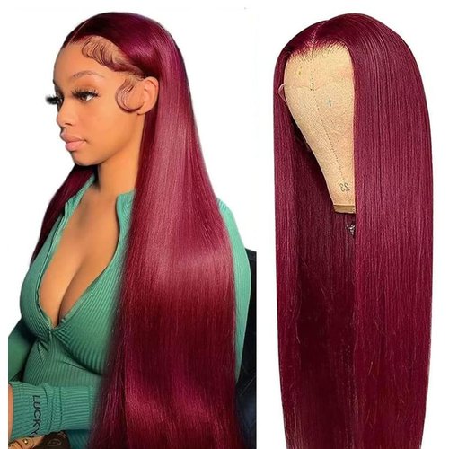 Anderah 99j Burgundy Lace Front Wigs Human Hair 13X4 Glueless Straight 99j Lace Frontal Wigs 180%...