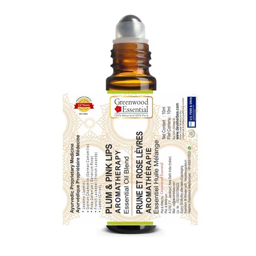 Greenwood Essential Plum & Pink Lip Oil - Blend of Jasmine, Chamomile, Rose Geranium, French Lavender & Lemon Essential Oils 10ml (0.33oz)