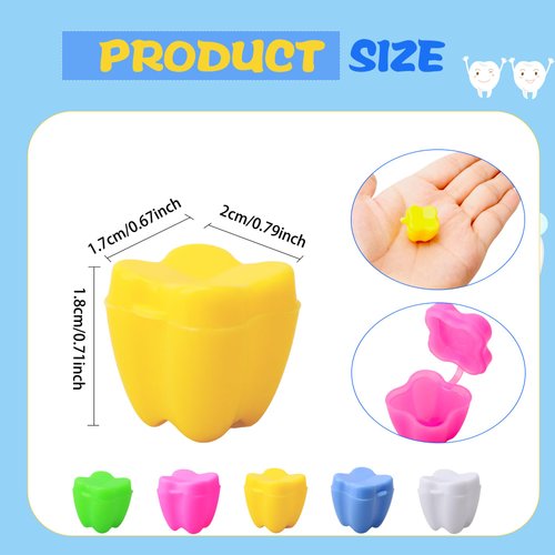 180 Pcs Plastic Tooth Holders Colorful Tooth Savers Multicolor Tooth Box Bulk for Kids Dentist Office Giveaways Theme Party Supplies Goodie Bag Fillers, 5 Colors