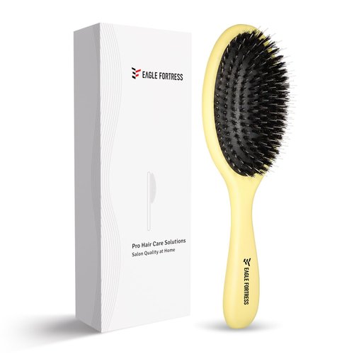 Glidease Matte Boar Bristle Hair Brush without Ball Tips, Smooth Bristle for Women, Men, and Kids - Effortless Detangler Hair Brush Ideal for Thick, Thin, Fine All Hair (Yellow)