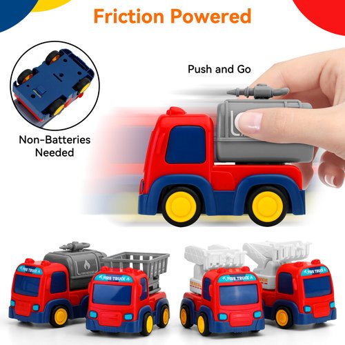 Cars Toy for 18m+ Years Old - 4 Pack Toys Car Set Push and Go Friction Powered Fire Truck Rescue Vehicle with Play Mat Construction Vehicles Toys for Toddler Boys Baby Gift