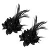 PATIKIL Floral Hair Clip, 2 Pcs Elegant Flower Feather Brooch Pin Hat Silk Wedding Party Dance Banquet Pins Accessories Camellia Charm Lady Dress Suit, Black