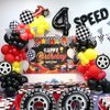 YWQIPABA Race Car 4th Birthday Party Balloons, 40 Inch Mylar Foil Racetrack Number 4 Balloon Black for Boys 4th Birthday Decorations,Race Car Theme Party Decorations Supplies 7 Pcs