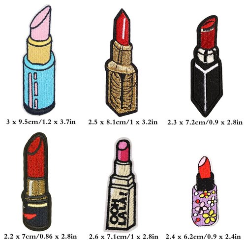 JKJF 12 Pcs Lipstick Embroidery Patches Lipstick Iron on Patches Sexy Cosmetic Sew On Applique Badge for Clothes Backpack Shoes Jacket Jeans Hat Dress - 6 Styles