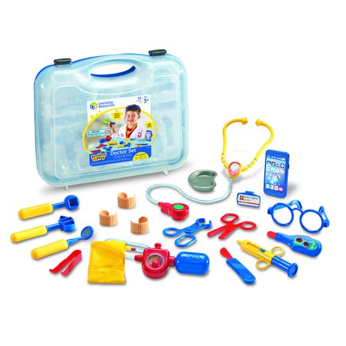 Learning Resources Pretend & Play Doctor Set Blue - 19 Pieces, Ages 3+ Doctor Kit for Kids, Toddler Doctor Kit, Toy Medical Kit, Toddler Social Emotional Learning Toys
