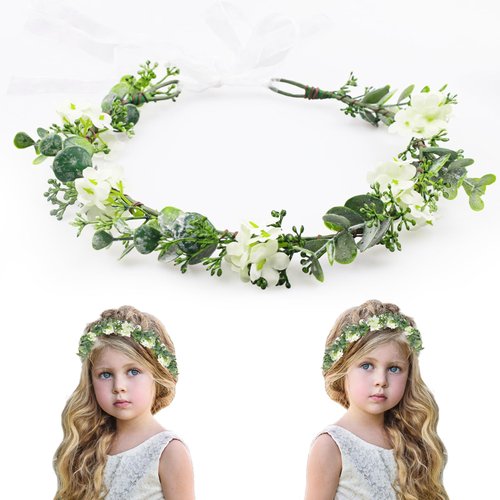 MEMOVAN Flower Crown Bridal Flower Head Crown Bridal Green Leaf Crown Hair Wreath Bohemian Headpiece Floral Crown Headband Eucalyptus Headband Tiara Photo Prop for Women Girls