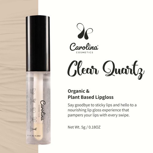 Carolina COSMETICS - Clear Quartz Lip Gloss with Sunflower Seed Oil - Hydrating, Vegan, Gluten-Free, Non-Sticky - With Cacao and Grape Seed Oils - Nourishing Formula for Luscious Lips - 5g/0.18oz