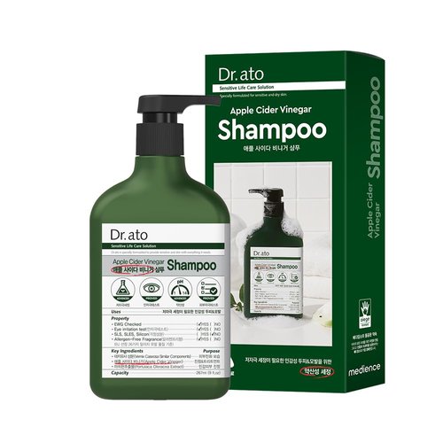 Dr.ato Apple Cider Vinegar Shampoo - pH5.5 Hypoallergenic Hair Shampoo with AHA in Apple - Skin and Eye Irritation Tested - All Safe Ingredients, Allegen-Free, Paraben Free, 10.5 fl.oz