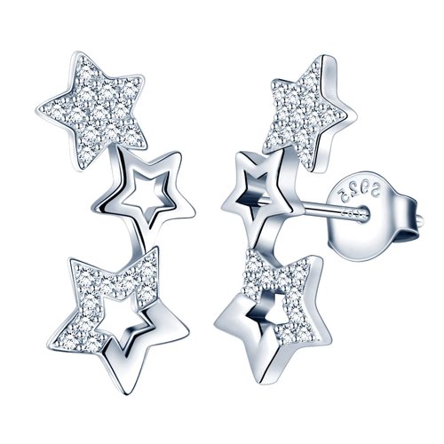 MicLee Stylish S925 Sterling Silver Stud Earrings Cubic Zirconia Stars Ear Crawlers for Women