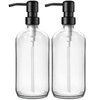 GMISUN Glass Soap Dispenser with Pump, 2 Pack Clear Bathroom Hand Soap Dispenser with Stainless Steel Pump, 16 Oz Refillable Kitchen Hand and Dish Soap Dispensers Set, Modern Liquid Pump Bottles