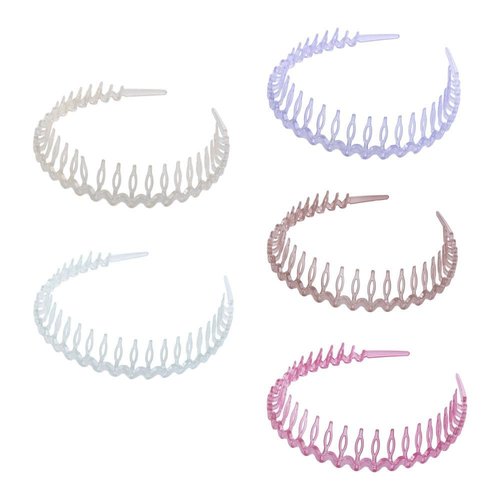 Leadigol 5 Pcs Wave Toothed Headbands, Simple Non-slip Hair Hoop Headwear Hair Comb Hair Band Plastic Toothed Headbands Hair Accessories for Women Girl