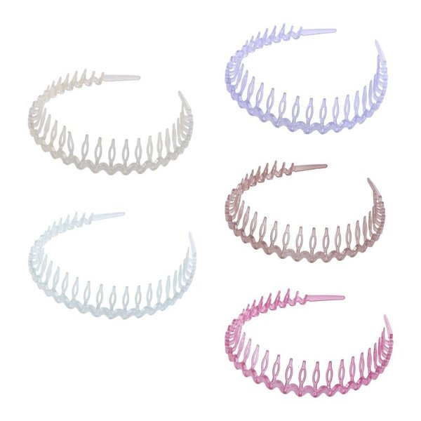 Leadigol 5 Pcs Wave Toothed Headbands, Simple Non-slip Hair Hoop Headwear Hair Comb Hair Band Plastic Toothed Headbands Hair Accessories for Women Girl
