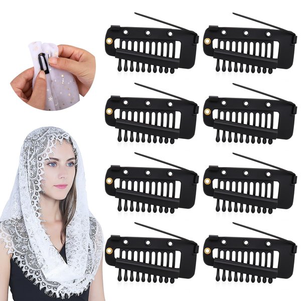 Vodolo Chunni Clips with Safety Pins,8 PCS Strong Chunni Grip Dupatta Setting Clips Indian for Woman Black