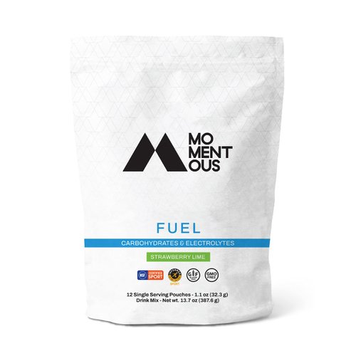 Momentous Fuel Intra-Workout Carbs & Electrolyte Drink Mix - Hydration Powder for Sustained Energy During Workouts - NSF Certified, GMO-Free, Gluten Free - 12 Single Serving Packets, Strawberry Lime