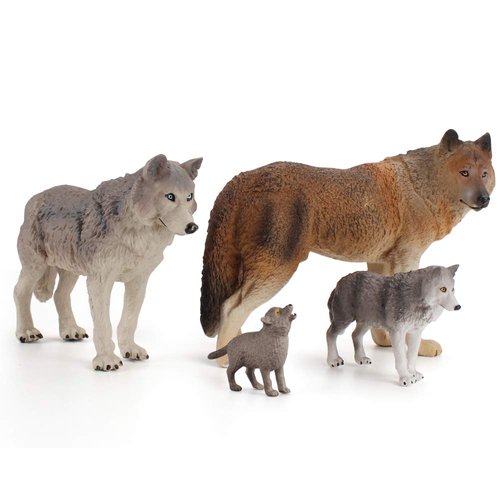 Fantarea 4 PCS Realistic Wild Life Jungle Zoo Animal Wolf Figures Desktop Decoration Party Favors Supplies Cake Toppers Collection Development Set Toys for 5 6 7 8 Years Old Boys Girls Kid Toddlers