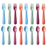 ChaLeeMoo 16Pcs Kids Plastic Utensils Kids Forks and Spoons Set, Multicolor Toddler Utensils, Reusable Kids Silverware Cutlery Set, Ideal for School Lunch Box, Camping, Travel, Party Favors BPA Free