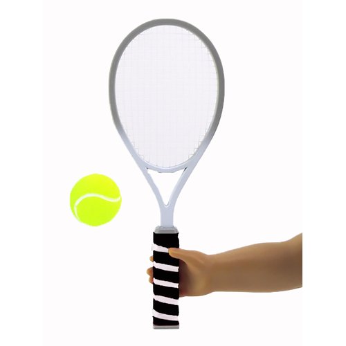 Tennis Racket for Dolls, 18in, Hot Black, with Yellow Ball, American Fashion World