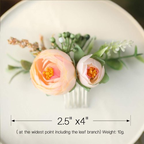 Fangsen Silver Wedding Rose Flower Pinecones Hair Comb Bridal Flower Hair Clip Floral Hair Accessories for Women and Girls Ivory