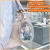 2pcs Clear Figure Display Bag with Keychain Pompom Ball Portable Mini Doll Pouch Carrying Case Blind Box Figures Display Case for Collectibles Zipper Closure (Oval)