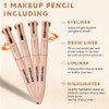 4-in-1 Makeup Pencil - Eyebrow Pencil, Eyeliner, Lip Liner & Highlighter - Multifunctional Makeup Pencil, Portable Beauty Cosmetics Set, Suitable for Travel (01#)