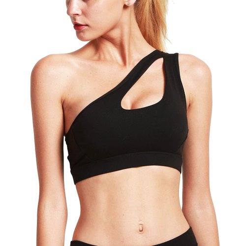 RUNNING GIRL Sports Bras for Women, Padded Backless One Shoulder Sports Bra Pack Medium Support