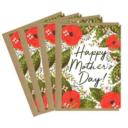 Tiny Expressions Floral Mother's Day Greeting Cards with Kraft Envelopes Multipack (4 Pack)