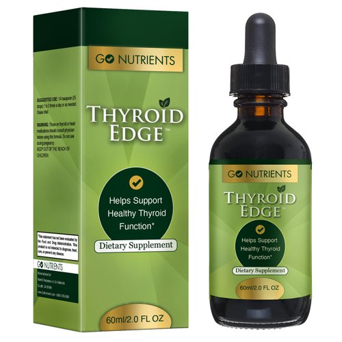 Go Nutrients Thyroid Edge – Thyroid Support for Women & Men - Natural Herbal Blend Supplement Rich in Iodine for Energy & Enhanced Wellness - High Absorbing Liquid Drops, 2oz Bottle