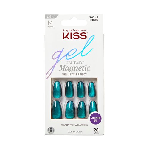 KISS Gel Fantasy Toenails, Press-On Nails, Nail glue included, Chameleon', Blue, Medium Size, Coffin Shape, Includes 28 Nails, 2g glue, 1 Manicure Stick, 1 Mini File