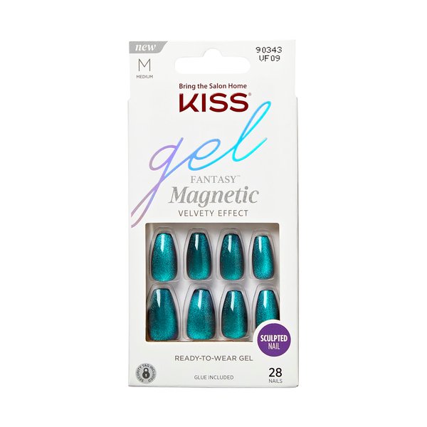 KISS Gel Fantasy Toenails, Press-On Nails, Nail glue included, Chameleon', Blue, Medium Size, Coffin Shape, Includes 28 Nails, 2g glue, 1 Manicure Stick, 1 Mini File