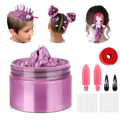 Temporary Hair Color Wax Kit, Stocking Stuffers for Teen Girls, Instant Hair Dye Color Wax Washable Natural Hair Color Cream for DIY Hairstyle on Crazy Hair Day, Children's Day, Christmas (Pink)
