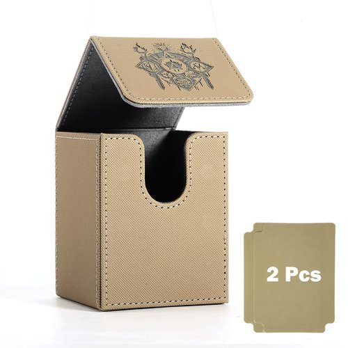 Komick Premium PU Leather Card Deck Box for Magic The Gathering, Yugioh, Holds 100+ Deck Case with 2 Dividers for Collectible Trading Cards MTG Deck Box, TCG, CCG (Sand Golem)