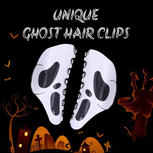 2pcs Halloween Hair Claw Clip Big Mask Ghost Face Clips Hairpin Funny Ponytail Clip Scream Grimaces Scary Styling Shark Clip Hair Accessories Halloween Styling