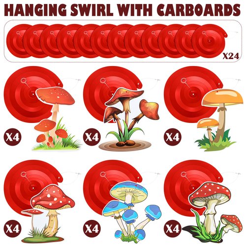 28 Pcs Mushroom Decorations Hanging Swirls Foil Balloons Mushroom Party Supplies Forest Plant Theme Balloon Wonderland Party Foil Swirls Wall Decor for Wedding Birthday Forest Plant Party