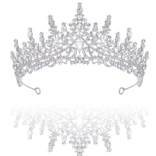 MAZVYLF Silver Tiara and Crown for Women, Crystal Wedding Headband Princess Elegant Crown for Women Girls Bridal Prom Birthday Party Gift