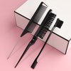 WOWANGEL 4PCS Hair Styling Set - Teasing Brush, Rat Tail Comb, Dual Edge Brush for Brushing, Combing, and Slicking, with Elastic Band - Black