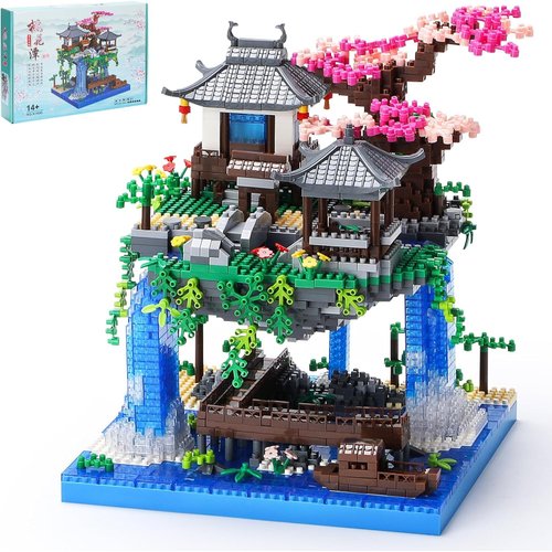 TRavesty Cherry Blossom Bonsai Tree Building Model Kit, 3320 PCS Peach Blossom Building Blocks Set, Chinese Architecture Tree House Building Kit, Gifts for Adults Kids