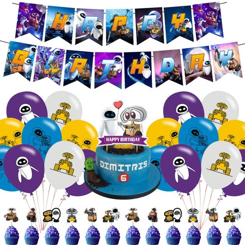 Walle Birthday Party Decorations, Science Fiction Movie Party Supplies with Happy Birthday Banner, Cupcake Cake Toppers, Balloons for Kids Birthday Party Baby Shower Decorations