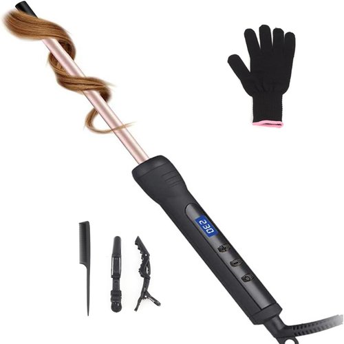 3/8 Inch Thin Curling Iron, 9mm Small Curling Iron with Ceramic Barrel for Short, Medium & Long Hair, LCD Display, Include Glove