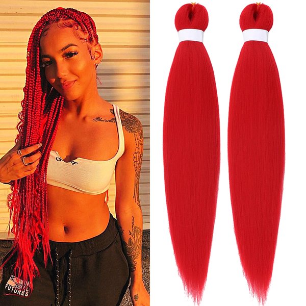 Gozill Red Braiding Hair Pre stretched Braiding Hair Ez Braid Hypoallergenic Braiding Hair Colored Hair Extensions Knotless Synthetic