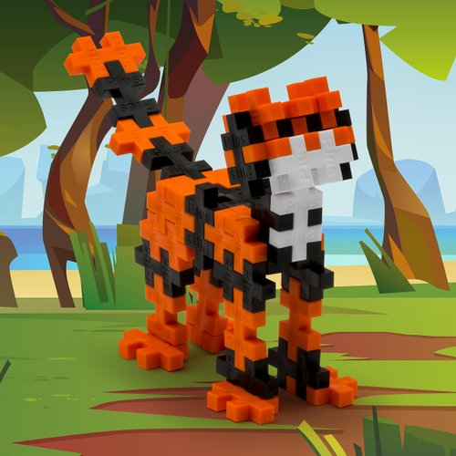 Plus Plus 3D Animal Figure Building Block Set, 70 Mini Interlocking Puzzle Pieces, Fun Stem Toys for Kids - Tiger Maker Tube