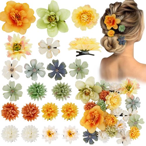 Ahoney 20 Pieces Tropical Flowers Hair Clips for Women Girls, Hawaiian Artificial Flower Hair Barrettes Chiffon Hair Pins Hair Accessories for Beach Luau Party Hairstyles Decor (Green)
