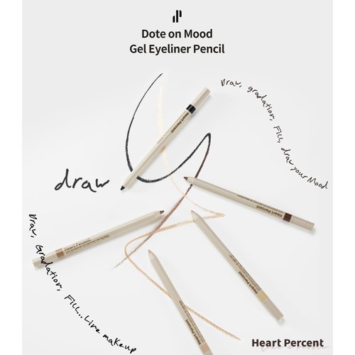 Heart Percent Dote On Mood Gel Eyeliner Pencil, Long-Lasting Waterproof Smudge Proof Smooth Retractable Eye Liner Pencil with Built-In Sharpener (04. Gray Beige)