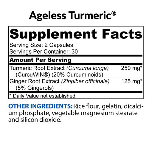 BioTrust Ageless Turmeric Supplement - CurcuWIN Turmeric Curcumin with Ginger Extract - 46x More Bioavailable, High Absorption, Long Lasting - Antioxidant Support (60 Capsules)