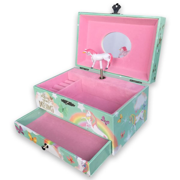 BinkeGG Play [ You Are My Sunshine ] (60 Tunes Option) Children Jewelry Box with Pullout Drawer Unicorn Jewelry Storage Music Box for Girls with Sankyo Musical Mechanism