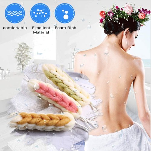 AARAINBOW 2 Packs Upgraded Long Stretch Back Sponge with Rope Handles Back Scrubber Bath Shower Mesh Sponge Exfoliating Body Scrub Stretch Braided Loofah for Men Women Shower Rope (Gray+Green)