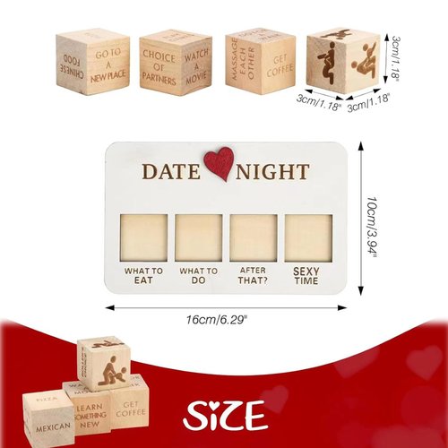 Date Night Dice - Creative After Dark Edition, 5 Wooden Board Game for Couple Date Night,Funny Date Wooden Decision Date Night Dice,Valentine's Day Anniversary Couple Games Gifts (Wood Color)