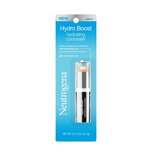 Neutrogena Hydro Boost Hydrating Concealer Stick for Dry Skin, Oil-Free, Lightweight, Non-Greasy and Non-Comedogenic Cover-Up Makeup with Hyaluronic Acid, 20 Light, 0.12 Oz