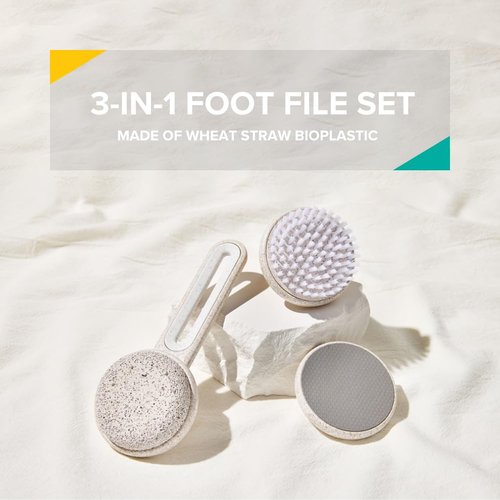 Rui Smiths CarbonConscious Pedicure Grooming Set for Smooth Skin and Soles | Includes Interchangeable Foot File, Pumice and Cleaning Brush Attachments | Made with Wheat Straw Bioplastic
