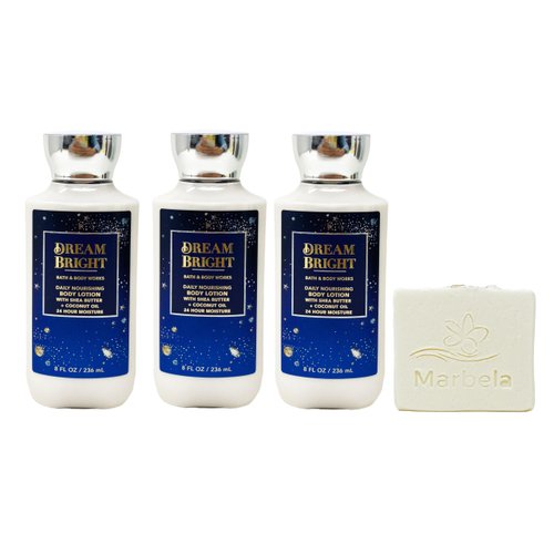 Bath & Body Works Dream Bright 3 Pack Daily Nourishing Body Lotion Bundle with a Natural Oats Bar Soap - Full Size