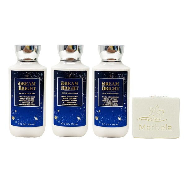 Bath & Body Works Dream Bright 3 Pack Daily Nourishing Body Lotion Bundle with a Natural Oats Bar Soap - Full Size